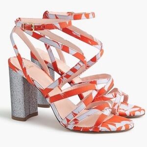 J.Crew Womens Size 12 Stella Strappy Heels in Ratti Falling Leaves Orange Blue